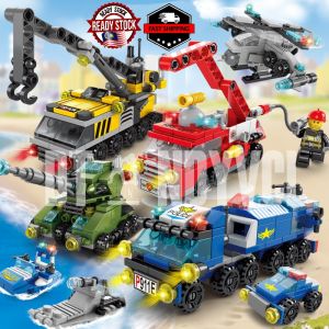 ✳Local Ready️✳️6in1 Building Blocks Police Car Fire Engine Aircraft Castle Kids Learning Birthday Gift