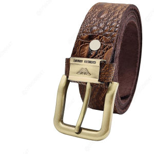 Tặng đục lỗ - Thắt lưng nam da bò thật dập vân cá sấu DHM-288 | Đầu khoá kim màu đồng thời trang | Bảo hành 12 tháng