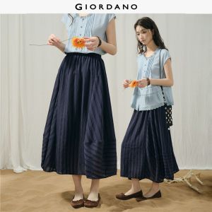 Giordano Women Jacquard striped elastic waist maxi skirt Free Shipping 18466319
