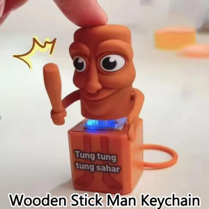 2025 New Tungtungtung Stickman Keychain Wooden Anime Toy with Luminous Pendant Collectors Gift