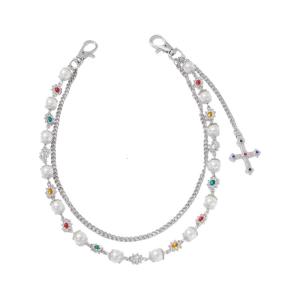 Thanh Lịch Crossed Mặt Dây Chuyền dải thắt eo ngọc trai giả Quần Chuỗi Phụ Kiện Cho Phong Cách Trang Phục Tăng Cường