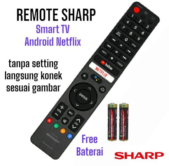 TANPA SETTING & GRATIS BATERAI- IPALING LARISI REMOT REMOTE TV SHARP ANDROID TV (TOMBOL NETFLIX) / SMART TV SHARP AQUOS LANGSUNG KONEK KE TELEVISI