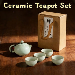 5PCS Portable Travel Teapot Set Ceramic Tea Set Tea Pot with 4 Cups for Business Tea Jars Gift Set