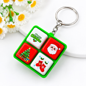 Christmas-Themed Four-Compartment Button Keychain with Sounds Festive Design for Holiday Fun