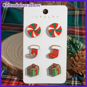 Colorfulswallow 3 cặp dễ thương Cây giáng sinh Gingerbread người đàn ông Stud Bông tai cho phụ nữ đơn giản Acrylic Xmas hat nai sừng tấm bông tai Tình Bạn đồ trang sức quà tặng