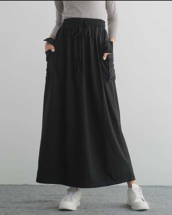 Rok panjang cargo premium korean style / Rok wanita kekinian bahan crinkle airflow jumbo terbaru