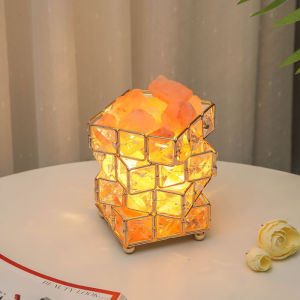 Four-layer crystal salt lamp with a Rubiks Cube design natural Himalayan salt stone night light plug-in bedside lamp perfect for worthy princess room decor ambient night light.