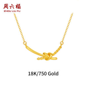 Zhou liu Fu 周六福 750/18k dây chuyền vàng vàng mỉm cười mặt dây hình nơ vòng cổ 0-chuỗi thiết kế độc đáo trang sức đơn giản cho phụ nữ con gái sinh nhật c0616241