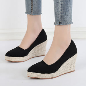 Women Fashion Wedge Heel Shoes 2022 New Shallow Mouth Pointed Toe Platform Shoes