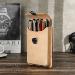 Handmade Cowhide Leather Pen Case 3/5 Slots With Remove Pen Tray Genuine Leather Portable Pen Holder Office School Pencil case