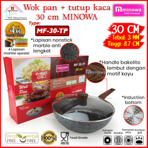 MINOWA Wok pan black marble tutup kaca 30cm / deep wok pan marble  MF-30-TP