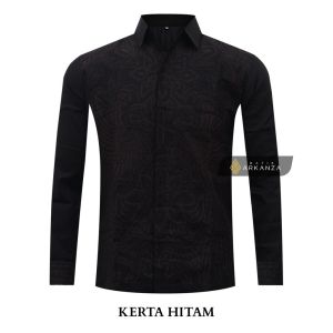 BATIK ARKANZA Motif KERTA HITAM Hem Atasan Kemeja Baju Batik Pria Cowok Laki Laki Slimfit Full Lapis Furing Lengan Panjang