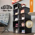 ide'e [6 PCS] ShoeBox Black Edition กล่องใส่รองเท้า รุ่น PN3149/2 แบบฝาสไลด์เปิด-ปิด วางซ้อนกันได้ สำหรับใส่รองเท้าทุกรูปแบบ. 