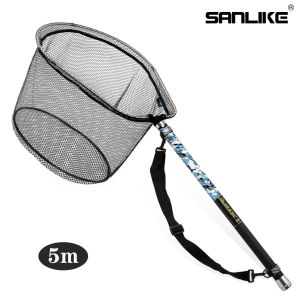 SANLIKE Ball Net Tamo Net Folding Telescopic Adjustable Ball Pattern Fishing Net Fishing for Freshwater Seawater Landing Net 5M Pole Net Set