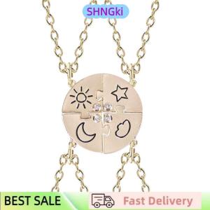 SHNGki 4 Pieces New Round Sun Star Moon Pendant Necklace Fashion Best Friend Forever Friendship BFF Men And Women Charm Chokers 2023
