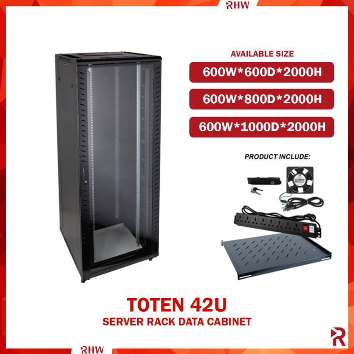 Toten 42U Server Rack Data Network With 8 Slot PDU, Lock Shelf