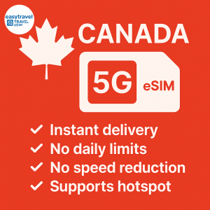 Canada eSIM |  5G High Speed Data | No Daily Limits | Hotspot Supported | 5GB 10GB 20GB 30Days