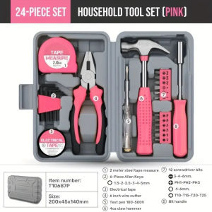 24Piece Tool Set General House hold Hand Tool Kit with Plastic Tool Storage Case Used to Car repair And home Repair