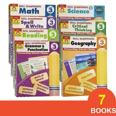 [SG Stock]7 Books Evan‑Moor Grade 3 Skill Sharpeners Kids All‑Subject Exercise Workbooks