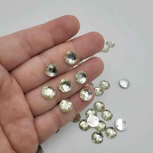 DIAMON RESIN KRISTAL MOTIF BULAT RATA UKURAN 10 MM WARNA PUTIH BERSIH KUALITAS AA BAGUS KILAU PER LUSIN
