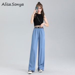 CLE Alisa.Sonya Plus Size Korean Style Women Casual Loose Cropped Pants Elastic Waist Wide Leg Denim Jeans