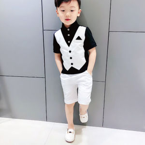 Quần áo bé trai  đồ bộ thời trang giả vest chất vải mềm mịn thoáng mát an toàn cho da bé -  Mã hot H64