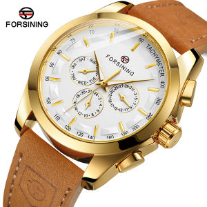 Forsining Automatic Watch Mens Mechanical Watch Black 3 Dial Calendar Display Clock Fashion Luminous Mens Watch. gift