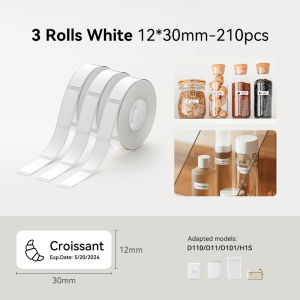 【3 Rolls】NIIMBOT D11/D110/D101 White Label Sticker Waterproof Oil Proof No Glue Residue Name Sticker Beauty Kitchen Toys Thermal Label Paper
