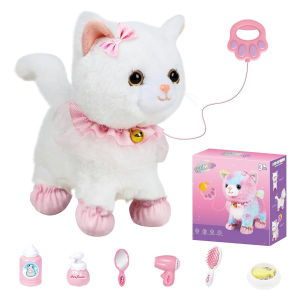 Interactive Lifelike Walking Toy Cat for Kids Touch&Voice Controlled Remote with Leash Wags Tail Birthday Christmas Gift2026