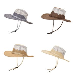 SUTONGXUE Wide Brim Western Cowboy Hats Fishing Summer Sunscreen Bucket Hat Classic Mesh Hollow Out Cowgirl Visor Cap for Women Men