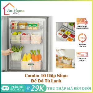Set 10 Hộp Nhựa Đựng Thực Phẩm Đồ Ăn Rau Củ Để Cánh Cửa Tủ Lạnh Đa Năng Tiện Lợi