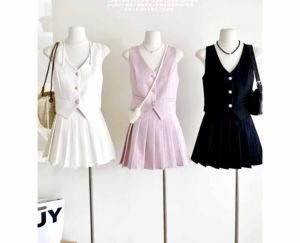 kailine 2 pcs/set Best Seller  Sleeveless Vest  and  Pleated Skirt  for Girl  Teen  Set Terno Coordinates  Teen   - best seller - good quality - super kapal ng tela - trending  - 100 percent cotton - mall quality - Top pick  - madaling maubos - trending