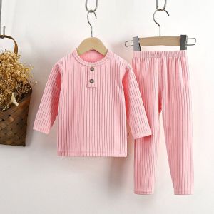 Childrens solid color long coat and trousers suits for boys and girls underwear suits for babies home clothes