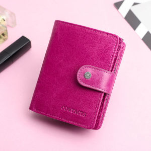 CONTACTS Genuine Leather Wallets for Men Short Trifold RFID Card Holders Zipper Coin Purses Money Clips Womens Wallets Bags