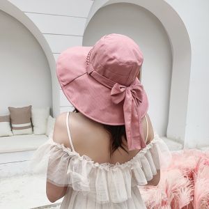 NOVELLEO with Bowknot Womens Sun Hat Wide Brimmed Casual Bucket Hat Fashion Korean Style Fishman Hat Beach