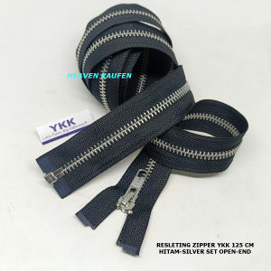 Resleting Zipper YKK 125 cm Hitam Silver Type Gigi Besi Model Set Open End Buka Lepas Harga Per Biji