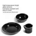 BLACKDOG Premium Black Enamel Coated Tableware Portable Lightweight Cup Dish Plate Bowl Dinnerware Mug Glass Glazed Glossy Finish Elegant Utensil Kitchen Picnic Tools Equipment Camping Outdoor Hiking Original Black Dog. 