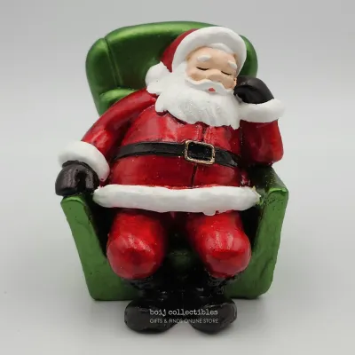 Santa Claus Napping in a Sofa Chair Handcrafted Christmas Figurine +Height: 3.8 inches Festive Holiday Decor