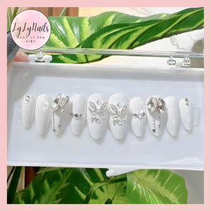 [THANH LÝ] Bộ 24 móng tay giảNail thiết kế thủ công đính đáđính charm trang nhã sang chảnh LyLy