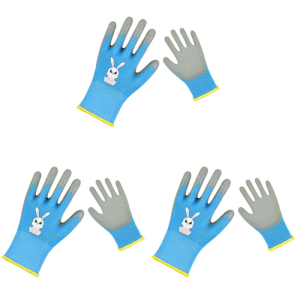 Safety Work Gloves for Children Kid Latex Coated Gloves Breathable Gloves Grip Gloves 3 Pairs Wear Resistant