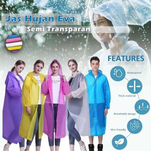 DADIDU Jas Hujan Dewasa Terusan EVA - Raincoat Mantel Hujan Terusan Lengan Panjang Semi Transparan Polos - Hujan Poncho Eva Mantel Hujan