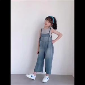 Set Quần Yếm Jean，Bộ Áo Quần Yếm Denim Mùa Hè 2023 Phong Cách Mới Hợp Thời Trang Cho Bé Gái 3-5-8-10-12-14 Tuổi