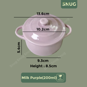 Snug Ceramic Material Soup Bowl With Lid And Double Ear Handle Design Microwave Safe With Milky Color