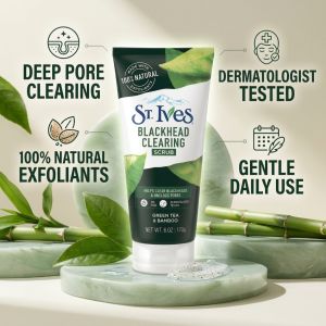 St. Ives Blackhead Clearing Face Scrub Green Tea & Bamboo (170g) | 1% Salicylic Acid BHA Acne Exfoliator