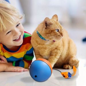 OUTOPEN ABS Automatic Electric Cat Toy Simulated Tail Interactive Cat Ball Toys Teaser Ball Moving Automatic Rolling Ball Toy Cats Kittens Teasing