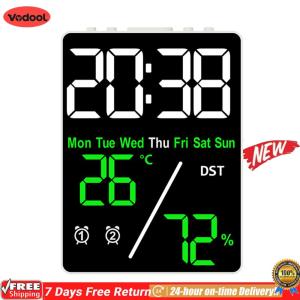 [VODF] Atomic Clocks with Temperature Indoor Humidity 3-level Brightness Adjustment Compact Desk Clock Automatic Dimming Small Desk Clock for Bedrooms Office