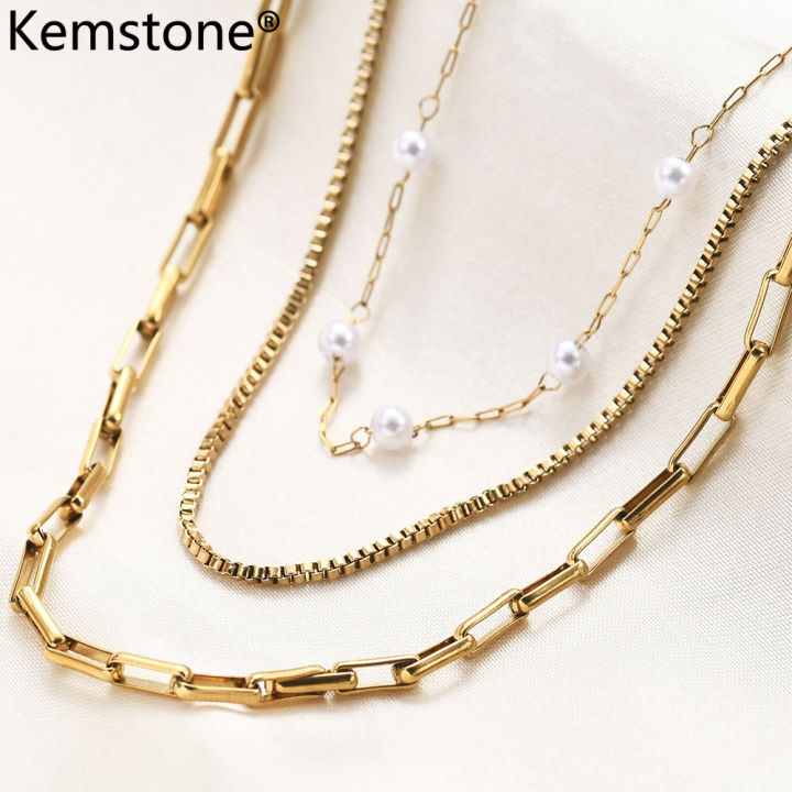 Kemstone Stainless Steel Fashion Layered Necklaces Synthetic