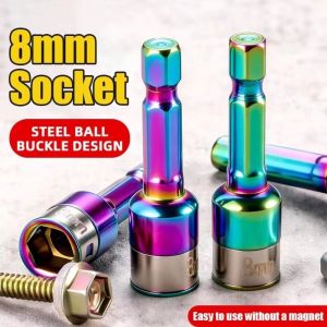 YUBAGUANB 10Pcs 8mm Socket Adapter Non ic Hex Shank Nut Screwdriver Driver Power Drills Converter Quick Release Impact Socket  Bits Power Tool Accessories