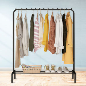 ราวตากผ้า ราวเเขวนผ้า ราวมินิมอล ชั้นวางของ บาร์เดี่ยวกันลื่น รุ่นปุ่มกันลื่น โครงเหล็ก รับน้ำหนักได้ 20 kg พร้อมส่ง E07 E03