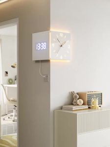 Digital Wall Clock For Living Room Digital Clocks Wall Moderm Luxury Perpetual Calendar Living Room Modern Minimalist Clock Wrought Iron Corner Double-Sided Corner Digital Wall Clock For Living Room